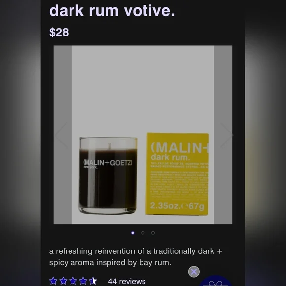 MALIN+GOETZ Dark Rum Scented Votive - Picture 4 of 4